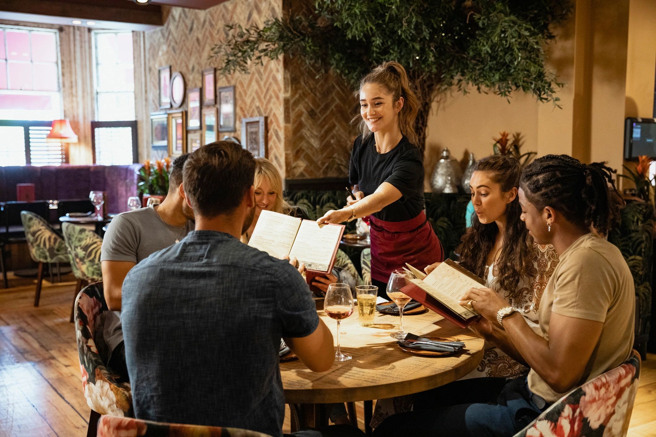 Restaurant team reviewing options together